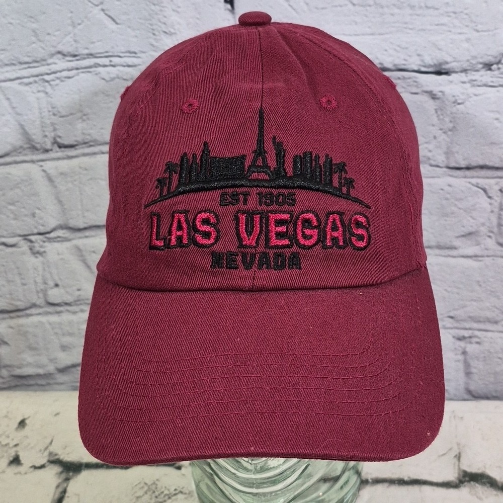 Las Vegas Nevada Hat Mens Maroon Embroidered Skyline Strapback Ball Cap